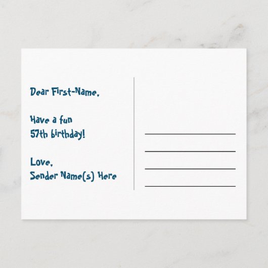 57歳の誕生日 – 楽しい花火模様 + レインボー 57 ポストカード (裏面)