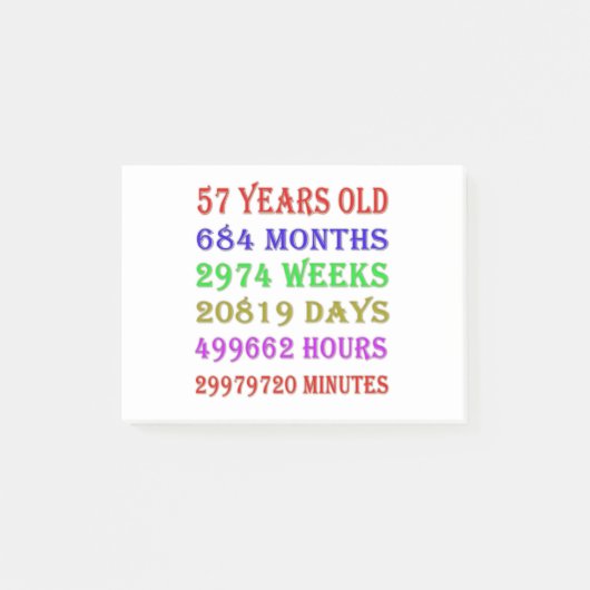 57番目の誕生日マイルストーン ポストイット (正面)
