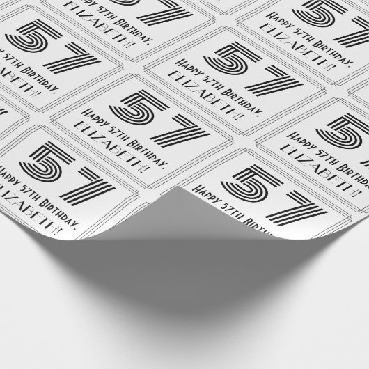 57番目の誕生日:インスパイアアールデコスタイル「57」 +名前 ラッピングペーパー (角)