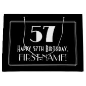 57番目の誕生日:インスパイアアールデコスタイル「57」、名前 ラージペーパーバッグ (正面)