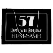57番目の誕生日:インスパイアアールデコスタイル「57」、名前 ラージペーパーバッグ (裏面)