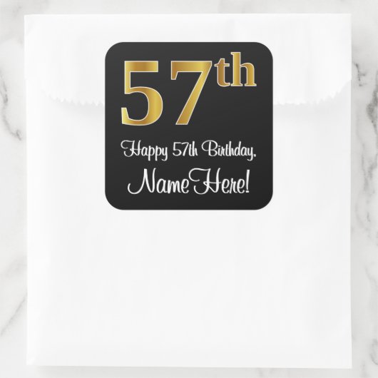 57番目の誕生日-エレガント豪華なフェイク金ゴールドルック# スクエアシール (バッグ)