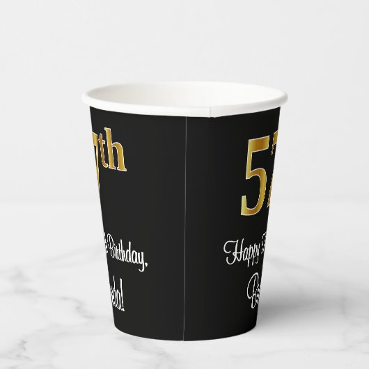 57番目の誕生日-エレガント豪華なフェイク金ゴールドルック# 紙コップ (右)