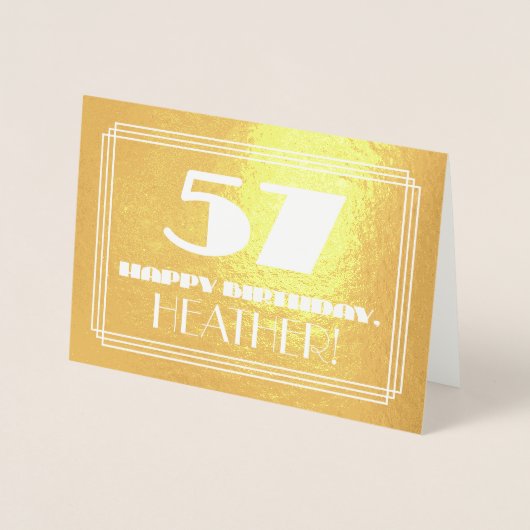 57番目の誕生日：名前+アールデコインスパイア「57」を見る 箔カード (正面)