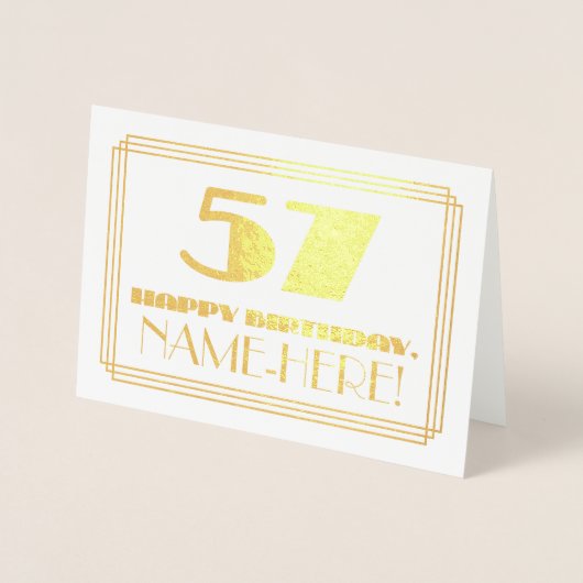 57番目の誕生日、名前+アールデコインスパイア「57」を見る 箔カード (正面)