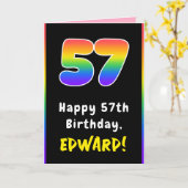 57誕生日カラフル：レインボー# 57,名前をカスタムする カード (黄色い花)