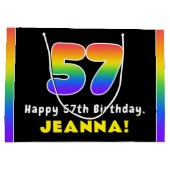 57誕生日カラフル:レインボー# 57,名前をカスタムする ラージペーパーバッグ (裏面)