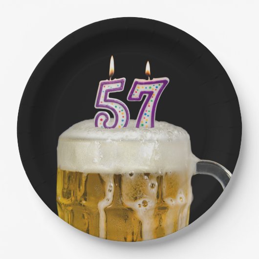 57誕生日ビールオンブラック紙プレート ペーパープレート (正面)