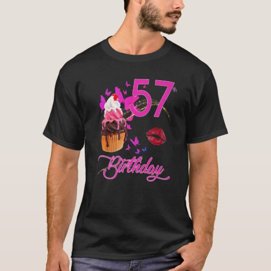 57誕生日蝶とカップケーキ Tシャツ (正面)