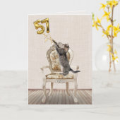 57誕生日風船とタビーキャット カード (黄色い花)