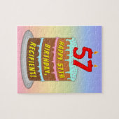 57誕生日:おもしろいケーキとキャンドル+名前をカスタムする ジグソーパズル (横)