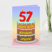 57誕生日—おもしろいケーキ&ろうそく、名前をカスタムする付き カード (正面)