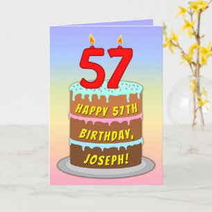 57誕生日—おもしろいケーキ&ろうそく、名前をカスタムする付き カード