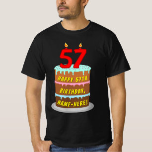 57誕生日—おもしろいケーキ&ろうそく、名前をカスタムする付き Tシャツ