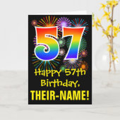 57誕生日:おもしろい花火パターン+虹57 カード (黄色い花)