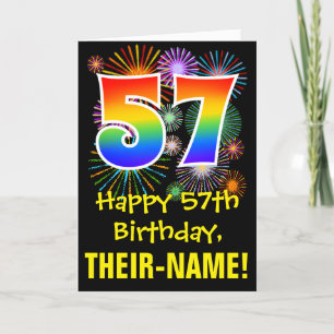 57誕生日:おもしろい花火パターン+虹57 カード