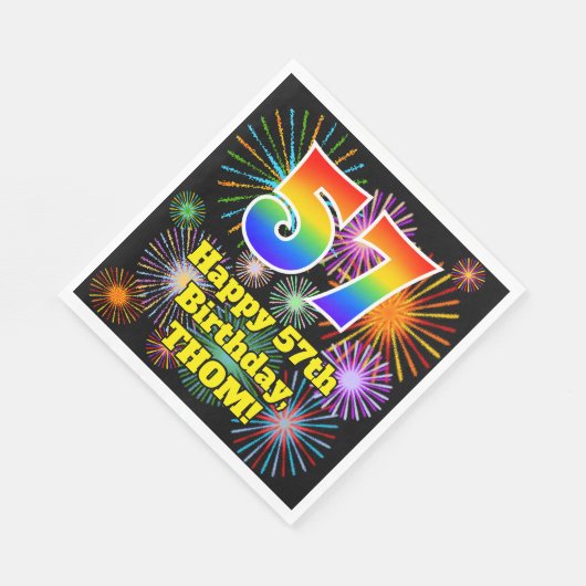 57誕生日:おもしろい花火パターン+虹57 スタンダードランチョンナプキン (角)