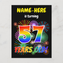 57誕生日-おもしろい花火、レインボールック"57" ポストカード