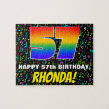 57誕生日:おもしろい、カラフル音楽シンボル、「57」