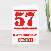 57誕生日:おもしろい、赤ゴムスタンプルックインスパイアス カード (正面)