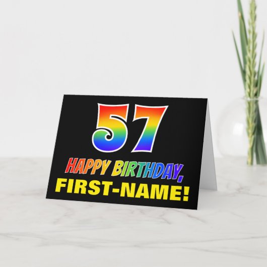 57誕生日:はっきりした,おもしろい,シンプル虹, 57 カード (正面)