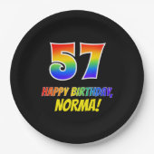 57誕生日:はっきりした,おもしろい,シンプル虹， 57 ペーパープレート (正面)