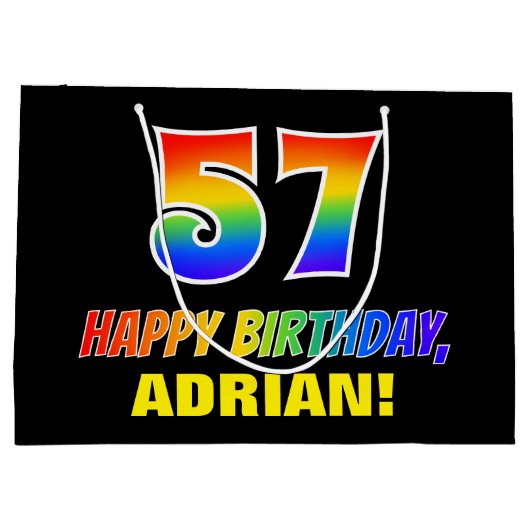 57誕生日:はっきりした,おもしろい,シンプル虹， 57 ラージペーパーバッグ (裏面)