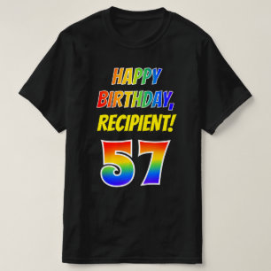 57誕生日:はっきりした、おもしろい、レインボー57、名前をカスタムする Tシャツ