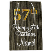 57誕生日:エレガントフェイク金ゴールドルック#,フェイク Wood ミディアムペーパーバッグ (正面)