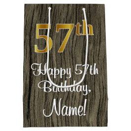 57誕生日:エレガントフェイク金ゴールドルック#,フェイク Wood ミディアムペーパーバッグ