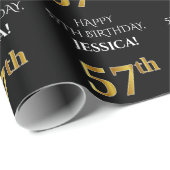 57誕生日:エレガント、ブラック、フェイク金ゴールド ラッピングペーパー (ロールコーナー)