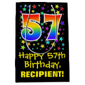 57誕生日:カラフルスターズパターン&レインボー57 ミディアムペーパーバッグ (正面)