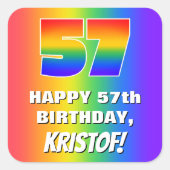 57誕生日: カラフル、おもしろいレインボーパターン# 57 スクエアシール (正面)