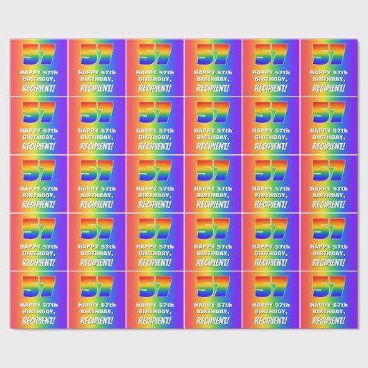 57誕生日: カラフル、おもしろいレインボーパターン# 57 ラッピングペーパー (シーム)