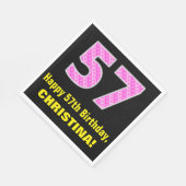 57誕生日:ピンクストライプのハートと57" +名前 スタンダードランチョンナプキン (角)