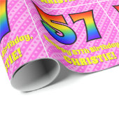 57誕生日:ピンクストライプのハート、レインボー# 57 ラッピングペーパー (ロールコーナー)