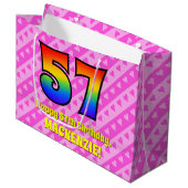 57誕生日：ピンクストライプのハート、レインボー# 57 ラージペーパーバッグ (正面アングル)