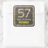 57誕生日:フローラ番号フェイク、木目、名前 スクエアシール (バッグ)