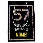 57誕生日:フローラ花数名前をカスタムする ミディアムペーパーバッグ (正面)