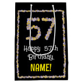 57誕生日:フローラ花数名前をカスタムする ミディアムペーパーバッグ (裏面)