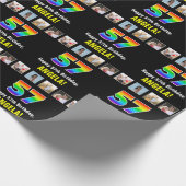 57誕生日:レインボー「57」、写真カスタムと名前 ラッピングペーパー (角)