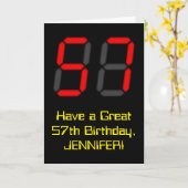 57誕生日:レッドデジタルクロックスタイル"57" +名前 カード (黄色い花)