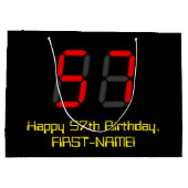 57誕生日:レッドデジタルクロックスタイル"57" +名前 ラージペーパーバッグ (裏面)