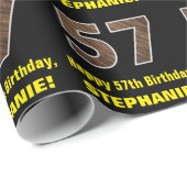57誕生日:名前フェイク&木目パターン「57」 ラッピングペーパー (ロールコーナー)