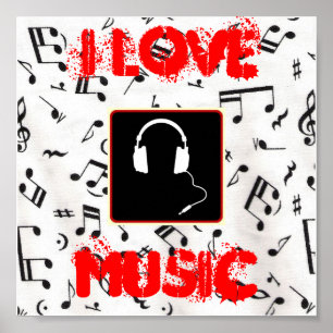57MusicNotes, headphones1, I LOVE, MUSIC ポスター