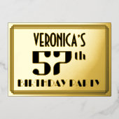 57th誕生日パーティー:アールデコの外観"57"と名前 箔招待状 (正面)