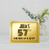57th誕生日パーティー~アールデコスタイル「57」 +名前 箔招待状ポストカード (立ち正面)