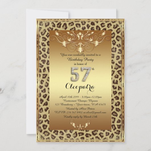 57th、誕生日パーティー57th、チータ王室のー金ゴールドプラス 招待状 (正面)