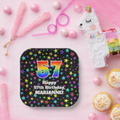 57th Birthday: Fun Stars Pattern and Rainbow “57” ペーパープレート (パーティー)