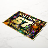 57th Birthday Party —おもしろい、カラフルFireworks Look 箔招待状 (回転した状態)